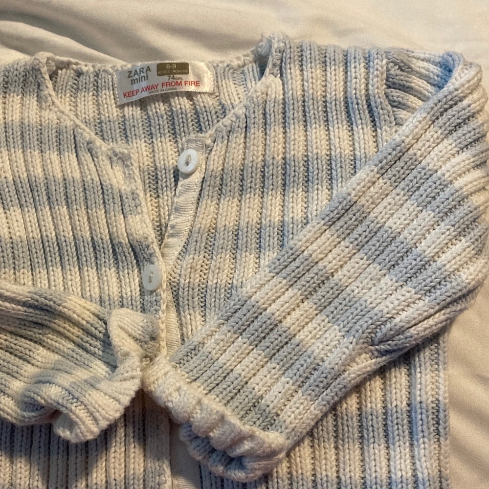 Zara Blue and White Stripe Knit Sweater